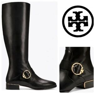 Tory Burch Black Calf Leather Riding Boots